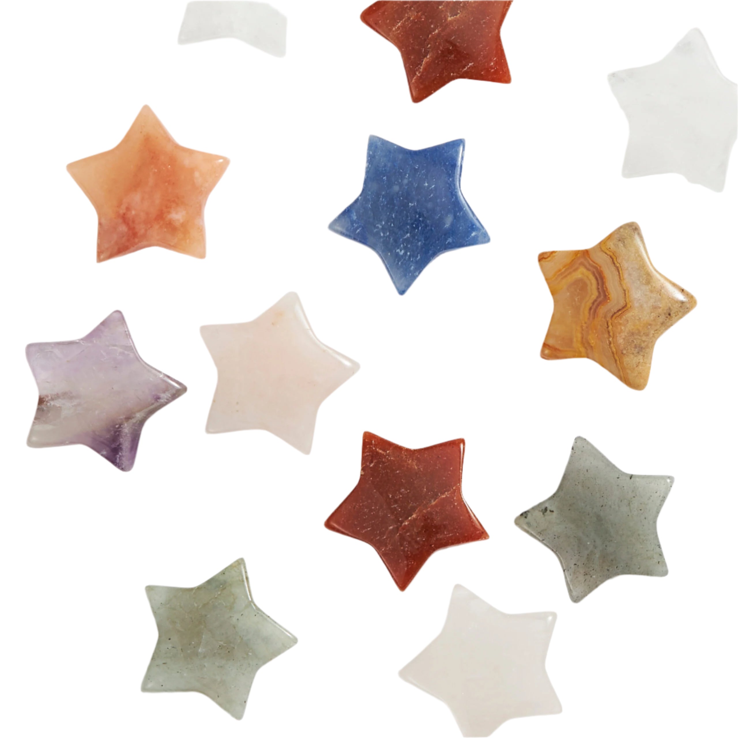 Colorful carved crystal stars in various healing gemstones like Amethyst and Labradorite – Funky Confetti
